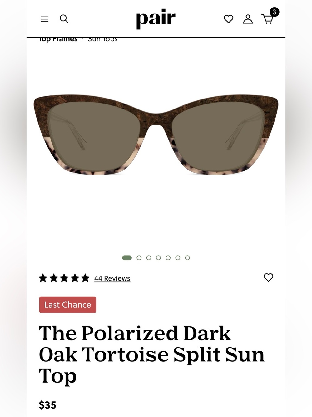Pair Eyewear. Wanda. Polarized Sun Top. Dark Oak Tortoise Split. - Picture 2 of 2